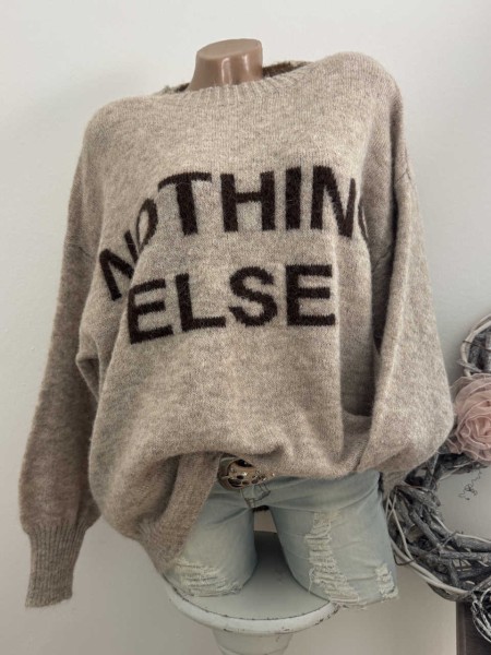 NEU Pulli "NOTHING ELSE Motto" Pullover beige Strickpulli Made in Italy Knit 38-44