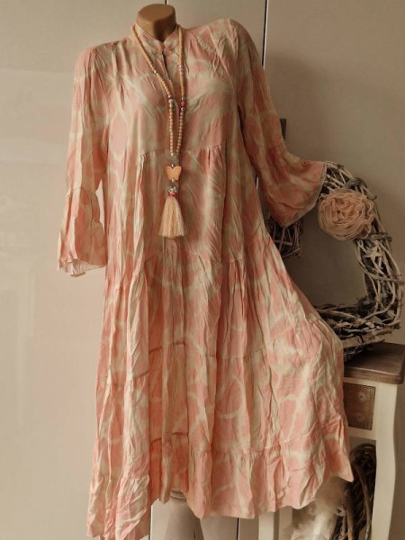 Kleid Maxikleid Knopfleiste 38-42 rosa weiss NEU Made in Italy