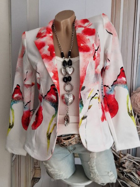 Blazer MISSY S 36 Kurzblazer Neu weiss bunt Glitzer Neu
