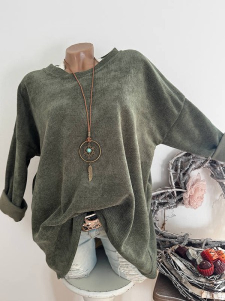 2tlg Cord Tunika oliv grün mit Kette Made in Italy 40-44 NEU Pullover