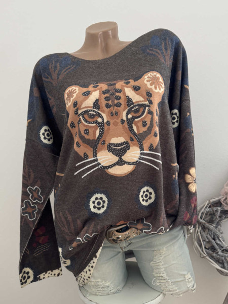 Longsleeve Feinstrick Tunika NEU Tiger braun 40-44 Made in Italy