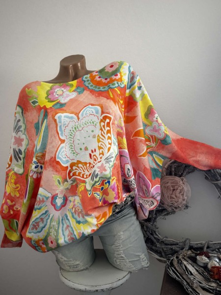 MISSY Feinstrick Fledermauspulli Pullover orange bunt Glitzernieten Onesize 38-44