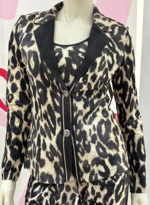 Blazer MISSY XXL 44 Jackett Neue Kollektion Leoprint schwarz/beige Glitzernieten