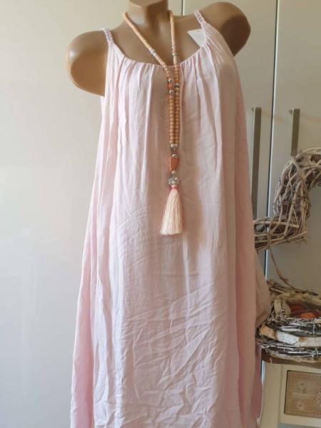 rosa Tunika Kleid 2-lagig Flechtträger Hängerchen Sommerkleid 34-44 Made in Italy