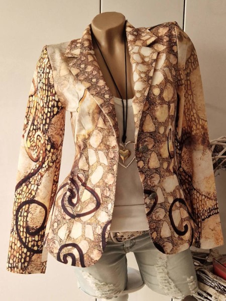 Blazer MISSY XXL 44 beige/goldton hinten Glitzer Tiger Jackett Kurzblazer Nieten