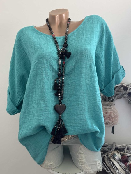 Bluse Tunika Musselin Baumwolle leuchtendes türkis Made in Italy Neu 38-42