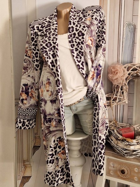 MISSY Blazer Kurzmantel Longblazer 38 40 ohne Verschluss Neu Leo Barock Rankenmuster Glitzer