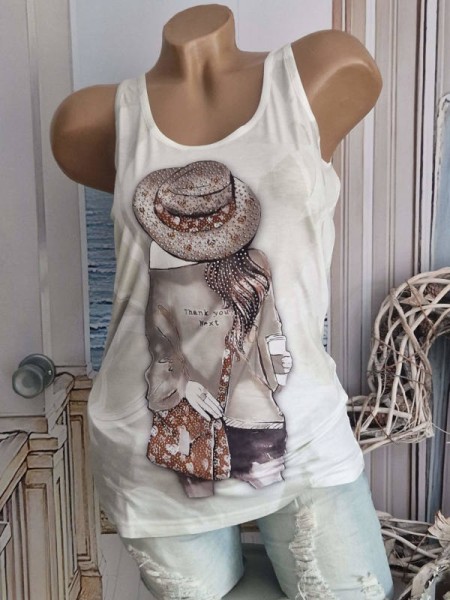 Longtop MISSY S 36 Top NEU Trägertop Shirt Fashion Mädchen mit Hut helles helles pastellgrün weiss S