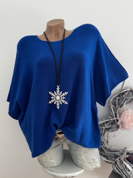 Kurzarm Oversized Pullover royalblau Feinstrick Tunika 38-42 Pulli Made in Italy NEU