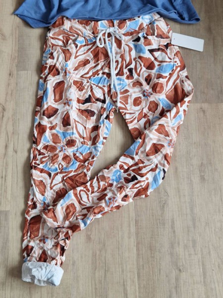 Hose 36-42 Joggpants beige blau braun weiss gemustert Neue Kollektion Tunnelzughose Made in Italy