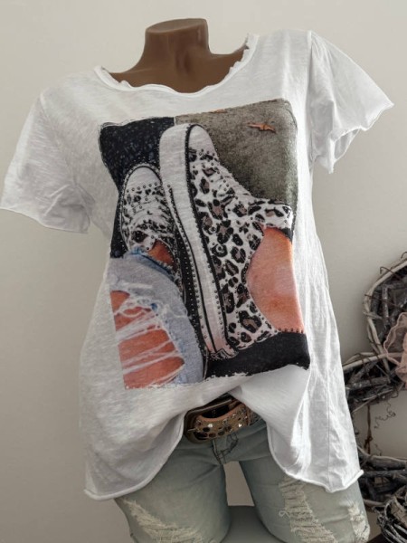 T-Shirt Shirt 36 38 40 42 Fashion Print Italy Nieten NEU weiss