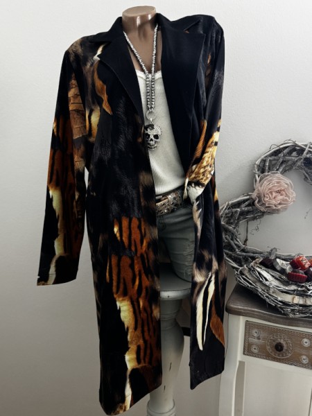 MISSY 42 44 Mantel Longblazer Blazer ohne Verschluss Neu Fellprint Glitzer