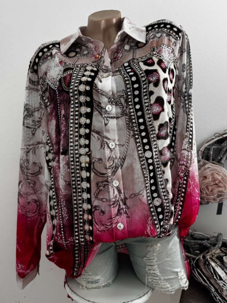 MISSY Bluse M 38 Hemdbluse pink Nietenprint Leomuster Print Glitzer Neue Kollektion