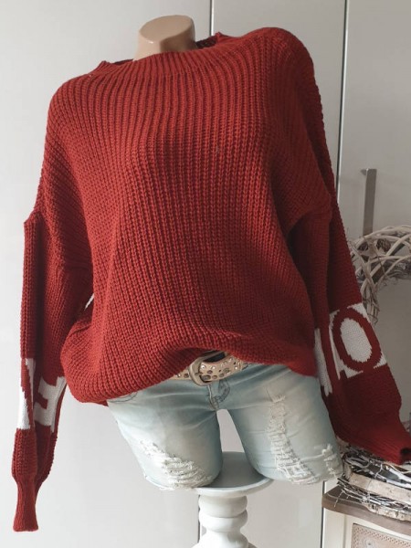 rost weiss Made in Italy Pullover Strick Pulli Wolle 36-40 Love Kaminkragen