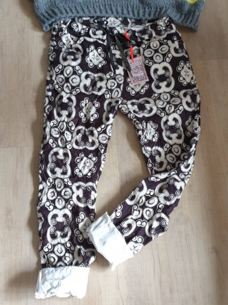 Hoses schwarz weiss Made in Italy Joggpants Baggy 36-40 Velour Optik