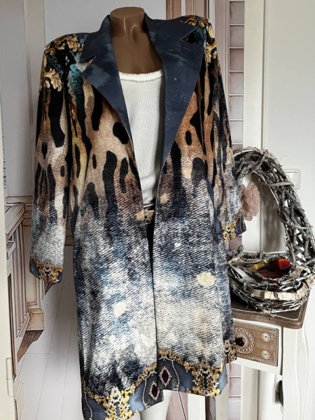 MISSY Blazer Longblazer Kurzmantel Gehrock 38 40 Blau braun Animal Jeansoptik Glitzer Nieten