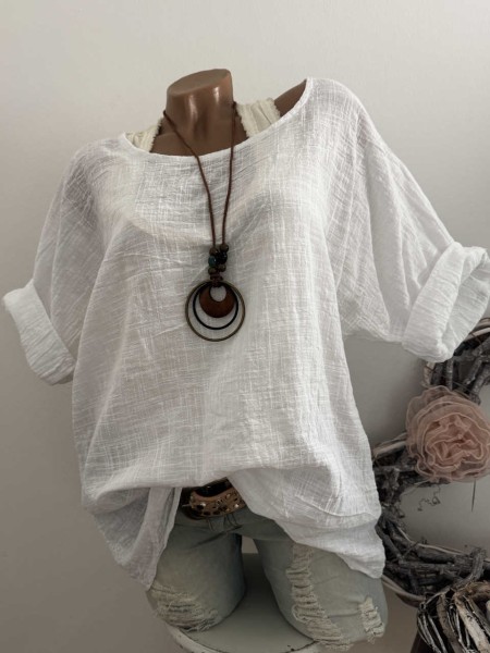 Bluse Tunika weiss Musselin Baumwolle Made in Italy Neu 38-44