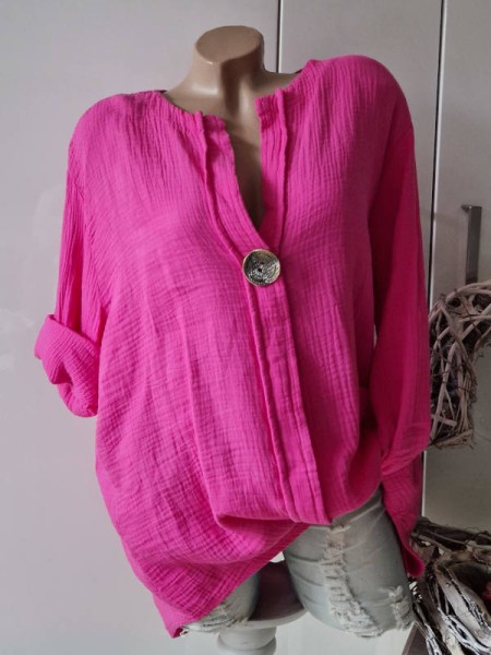 NEU Tunika Hemdbluse Bluse pink 38-42 Made in Italy Baumwolle Leinen