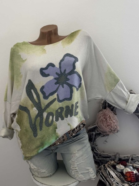 Feinstrick Longsleeve Flausch 38 40 42 NEU Blume weiss lila gelb grün Made in Italy