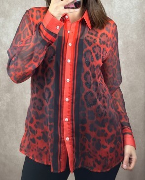 Bluse Missy S 36 Langarm Animal Leo rot/schwarz Neue Kollektion