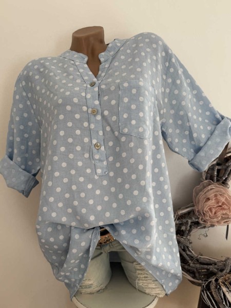 Tunika Bluse NEU Fischerhemd hellblau weiss Dots 38-42 Made in Italy