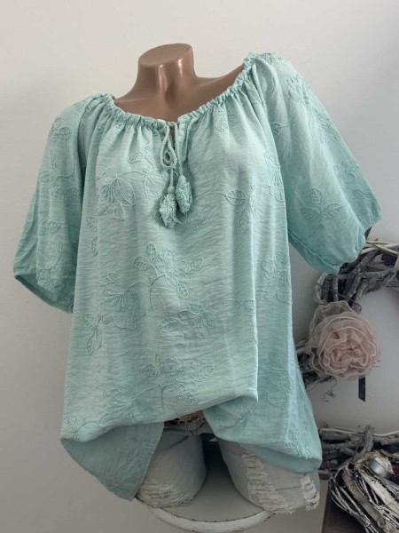 Carmen Tunika Bluse mint Viskose Made in Italy luftig leicht 40-44
