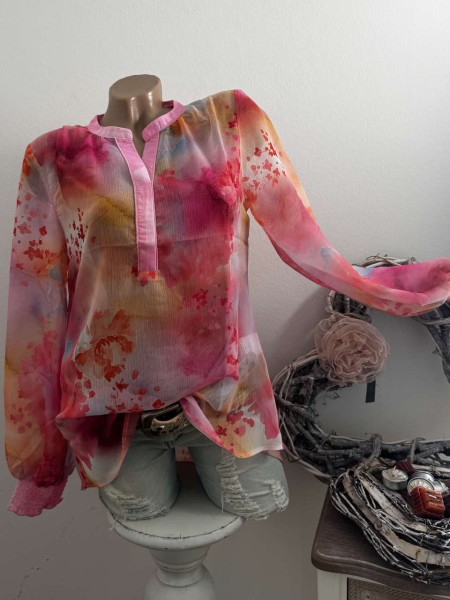 Bluse MISSY XL 42 Tunika Neu V-Neck pink rosa Langarm