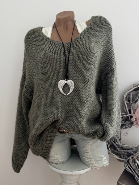 oliv grün Pullover Made in Italy Grobstrickpulli 38-44 Pulli Neu Grobstrickpulli