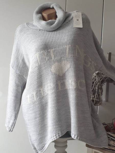 grau weiss Oversized Pullover Long Pulli Rolli 38 40 42 44 Vokuhila Italy