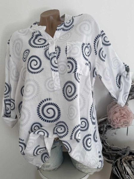 Tunika Bluse NEU Viskose weiss blau gemustert 40-44 Italy Mode