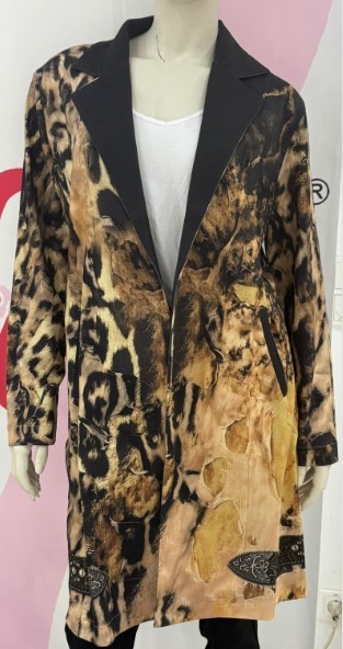 MISSY 42 44 Blazer Longblazer Gehrock ohne Verschluss Neu Leo/Fellprint Glitzer