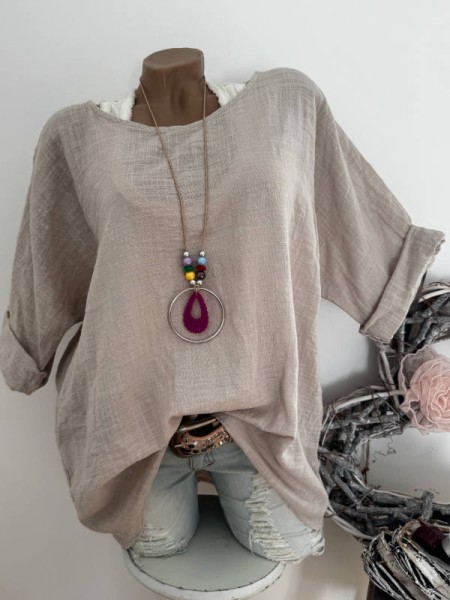 Bluse 2tlg Tunika beige Musselin Baumwolle Made in Italy Neu 38-42