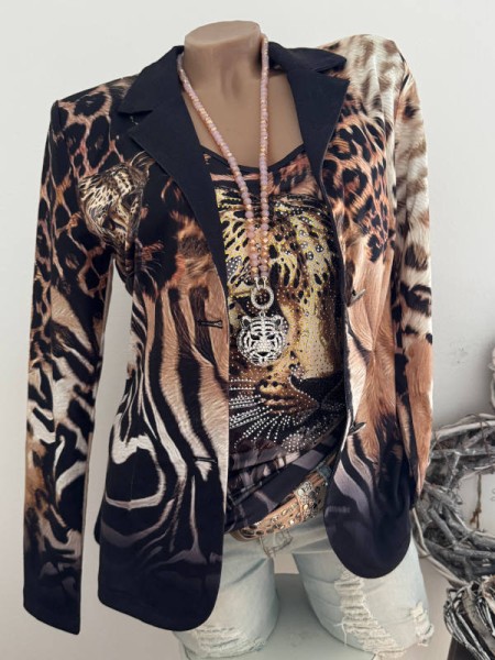 Blazer MISSY S 36 Neue Kollektion Kurzblazer Animal Tigerkopf Glitzer Nieten Glitzer