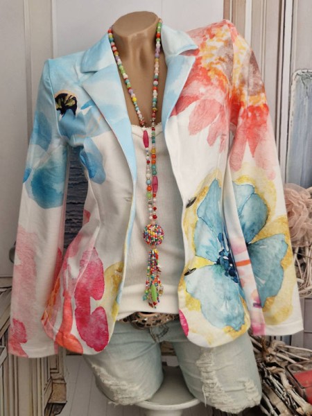 Blazer MISSY Kurzblazer M 38 weiss bunt Aquarell Print Nieten Neu