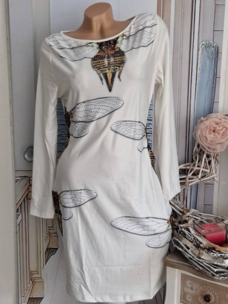 Tailliertes MISSY Kleid S 36 NEU weiss gemustert Stretchkleid Glitzer Steinchen