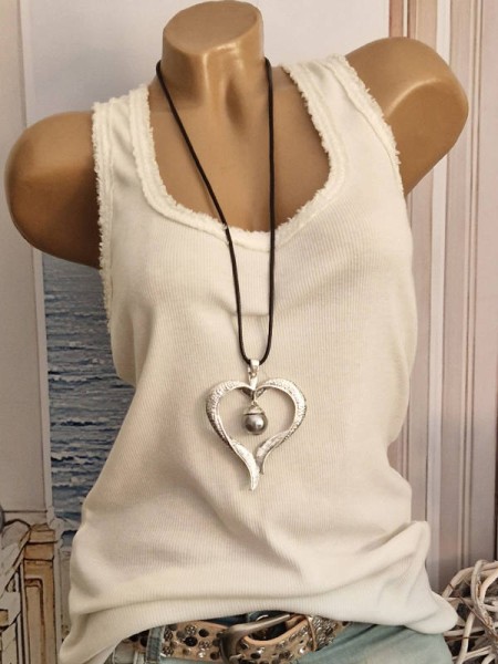 Schmuck Kette lange Halskette GROSSES HERZ Anhänger silber schwarz