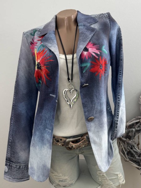 Blazer MISSY XL 42 Jackett Neue Kollektion Boho Peace Jeansoptik Print Glitzer Nieten