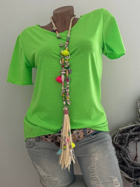Viskose T-Shirt Shirt Tunika neon grün 36-40 Italy Kurzarm hinten etwas länger NEU