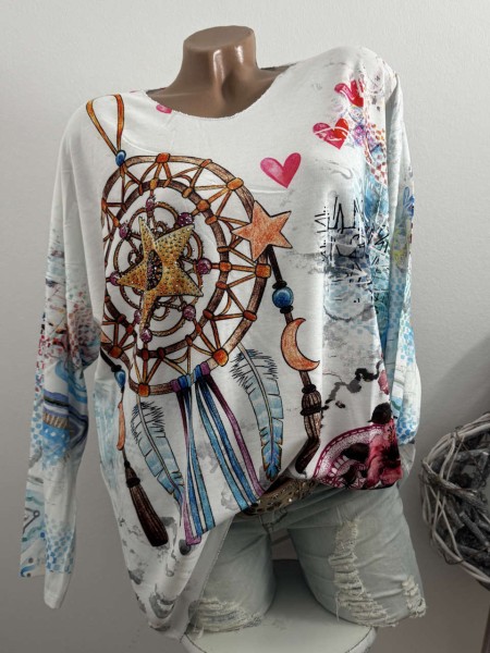 Longsleeve Tunika Glitzer Steinchen 40-44 Traumfänger NEU Made in Italy