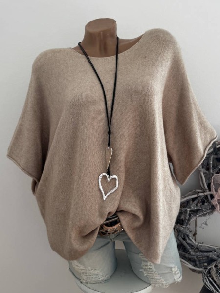 Kurzarm Pullover Feinstrick Tunika schlamm Oversized 38-42 Pulli Made in Italy NEU