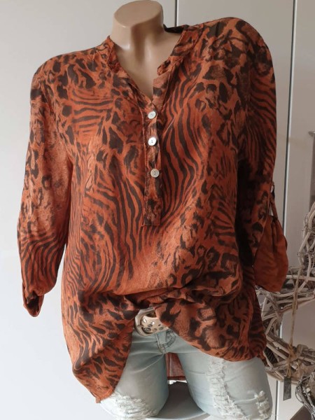 Fischerhemd 38 40 42 Tunika rost schwarz Leo/Animalprint Hemdbluse Bluse Made in Italy