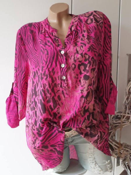Fischerhemd 38 40 42 Tunika pink schwarz Leo/Animalprint Hemdbluse Bluse Made in Italy