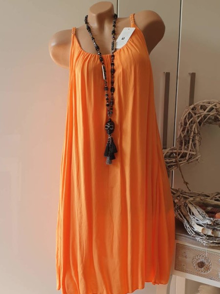 Trägerkleid Flechtträger orange Hängerchen Made in Italy Tunika Kleid Onesize 34-44 2-lagig