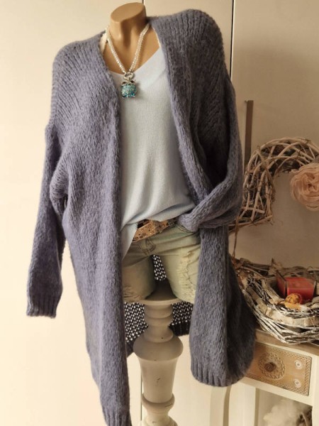 Strickmantel blau Made in Italy Cardigan Oversized NEU 38-44 Ärmel überschnitten