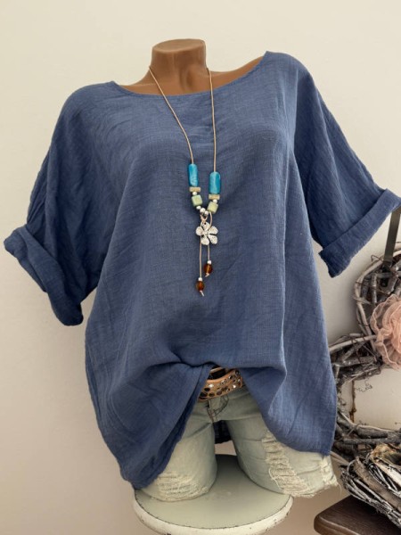 Bluse 2tlg Tunika blau Musselin Baumwolle Made in Italy Neu 38-44