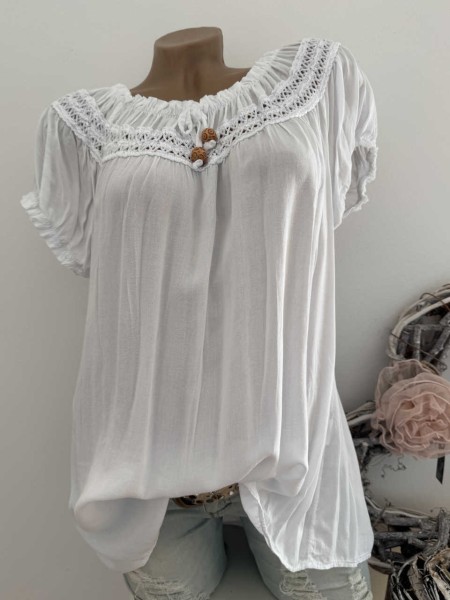 Tunika weiss Carmen Bluse 40-44 Viskose luftig Off Shoulder Italy