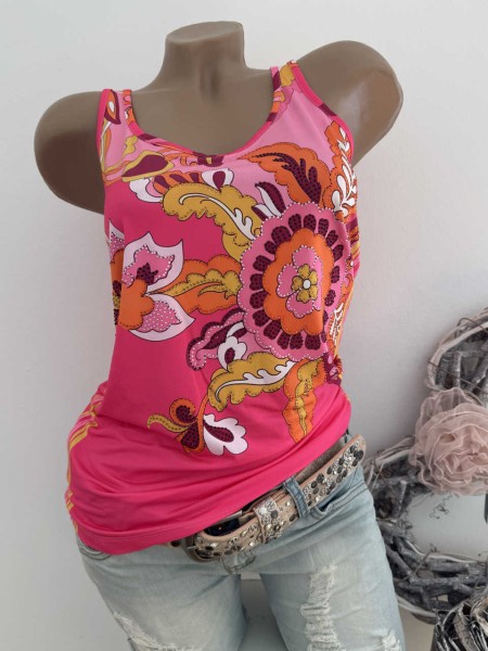 XL 42 MISSY Top Longtop Pink PAISLEYMIX Trägertop Glitzernieten Neu