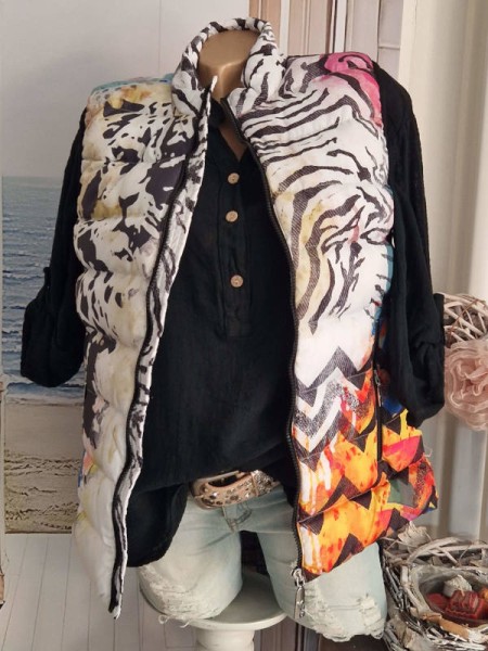 M 38 Tiger Print bunt ausgefallene Steppweste Weste MISSY Jacke Neu Herbstkollektion