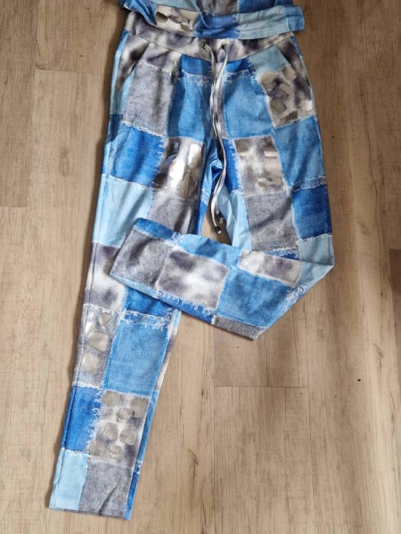 Joggpants Hose MISSY XL 42 stretchig Jeansblau blau jeansblau silber Metallic Print Neu