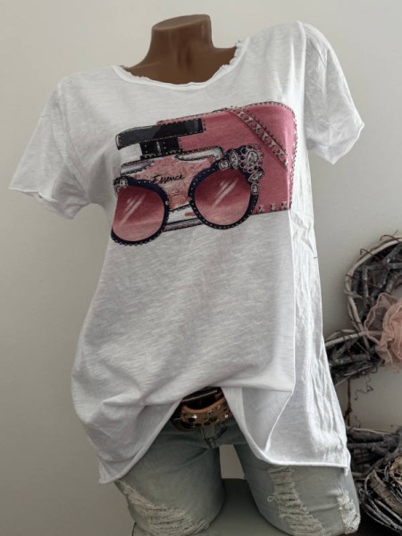 T-Shirt Shirt 36 38 40 42 stylisch Italy Nieten NEU weiss